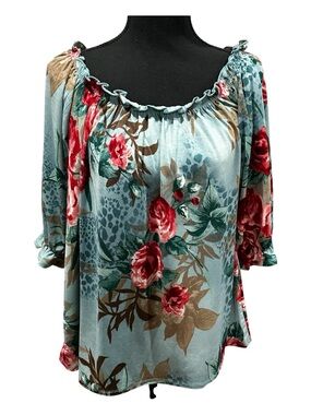 Sew In Love Red and Pink Puff Sleeve Blouse - Size S